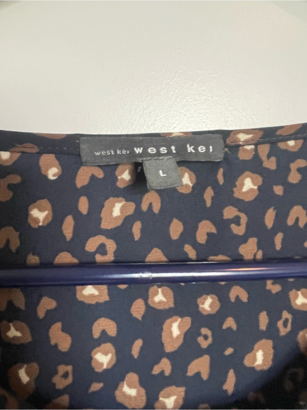 West Kei Navy / Dark Blue Blouse with Brown Spot Print and Front Tie - Picture 2 of 4